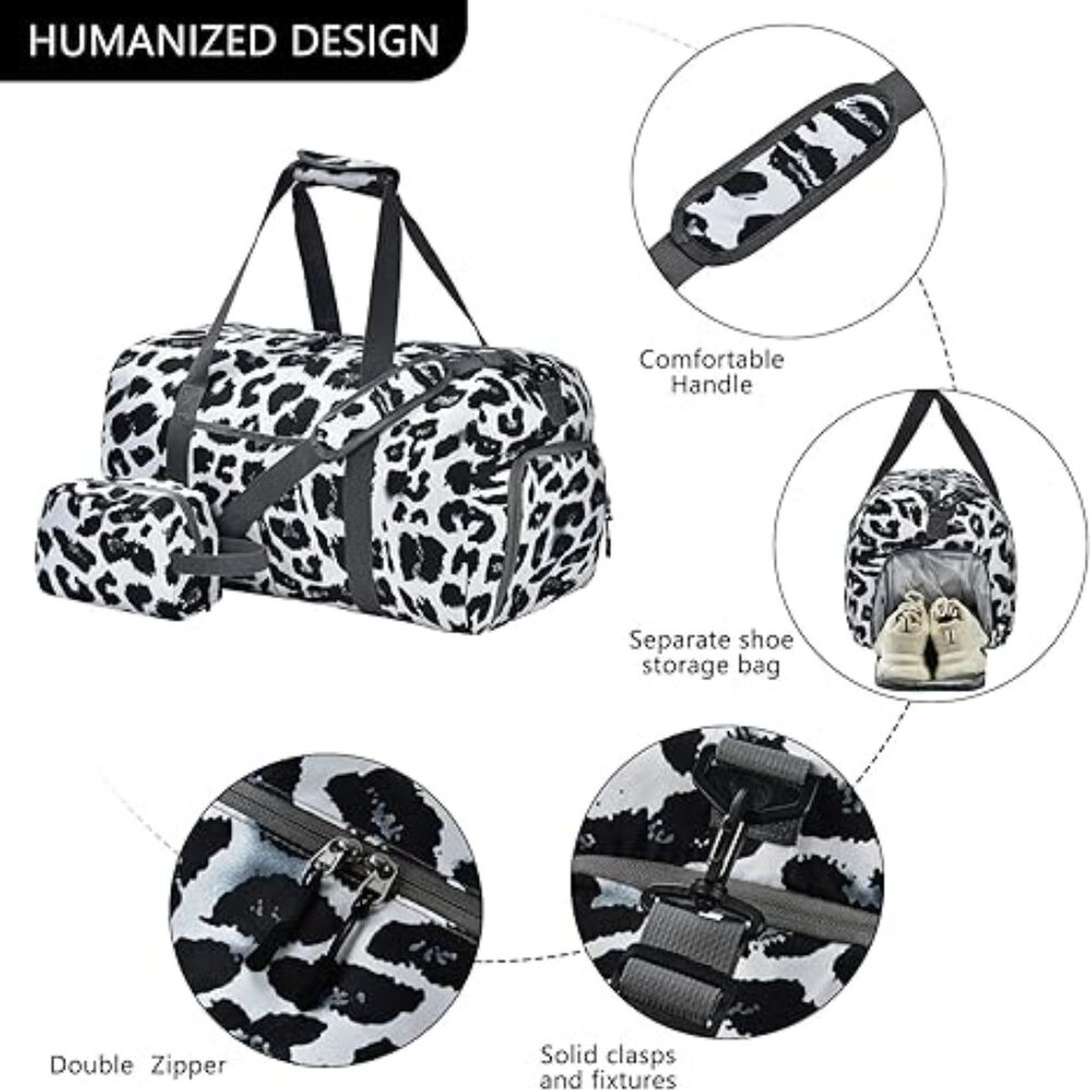 Women's Travel Leopard Print Overnight Duffel Bag with Shoe Compartment - Picture 2 of 3
